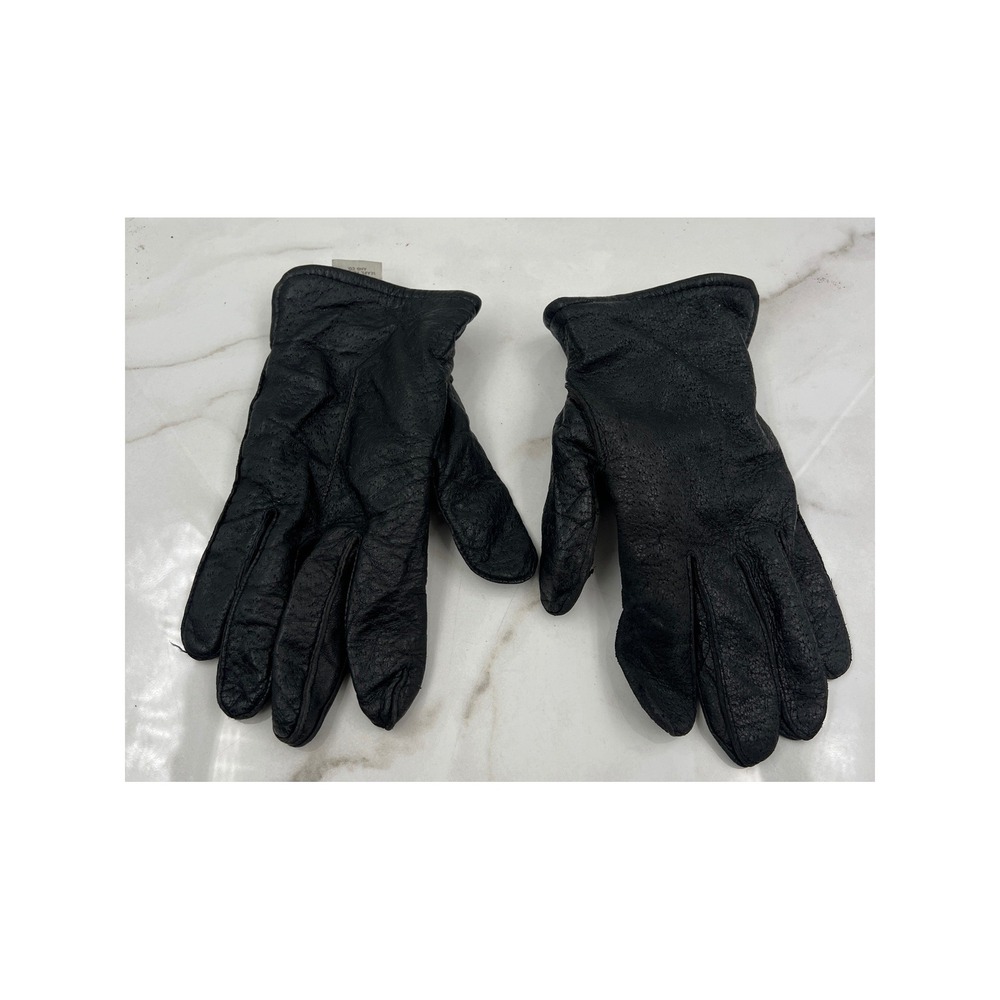 Vintage Sears Mens Large Black Leather Gloves Knit Lined Pebbled Winter CT2